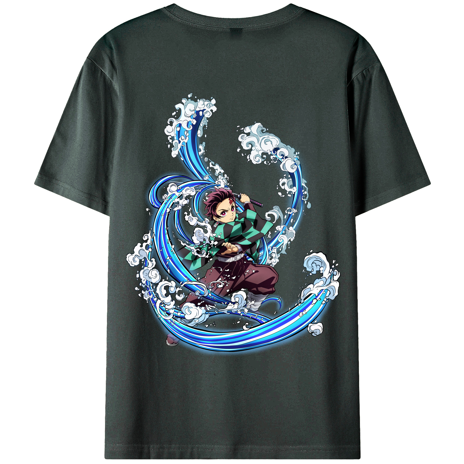 （画像用） 鬼滅の刃 竈門 炭治郎／かまど たんじろう Kamado Tanjirou 綿100％ メンズ半袖Tシャツ（バックプリント） 通気性